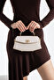 Nçs Cream Lock Detailed Baguette Women's Crossbody Bag