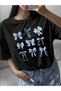 Women's Blue Small Ribbon Printed T-Shirt