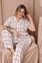 Mrn 4951 Short Sleeve Single Jersey Fabric Checkered Plus Size Buttoned Women's Pajama Set - 4