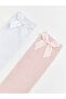 White Bow Detailed Girls' 2-Piece Knee Socks - 2