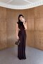Low-Cut Waist Lycra Brown Maxi Dress - 2