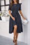 Women's Short Sleeve Crew Neck Polka Dot Short Single Jersey Dress - 2