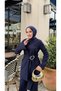Women's Belt Detailed Gold Buckle Modern Cut Stylish Hijab Double Set
