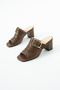 Legacy Genuine Leather Women's Thick Heeled Brown Pleated Slippers - 2
