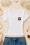 Women's Basic Daily Use Cartoon Printed V-Neck Slim Fit T-Shirt