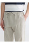 Beige Comfortable Fit Linen Look Men's Trousers