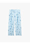 Viscose Salda Fabric Appliqué Belt Detailed Floral Striped Trousers - 4
