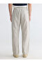 Beige Comfortable Fit Linen Look Men's Trousers - 3