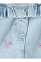 Blue Elastic Waist Embroidered Girl's Jean Shorts - 4