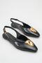 Women's Black Gold Detailed Open-Back Ballerinas