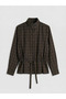 Brown Hakim Collar Plaid Oversize Women's Shirt - 6