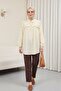 Cupra Shirt with Tie Collar and Elastic Sleeves with Ruffles -Ecru - 4