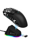 ماوس ألعاب لاسلكي خفيف الوزن X11 مع قاعدة شحن RGB، ثلاثي الأوضاع - 2.4G/USB-C سلكي/بلوتوث، 22 ألف نقطة في البوصة، مستشعر بصري PAW3311، مفتاح HUYU، 5 أزرار قابلة للبرمجة لأجهزة الكمبيوتر/ماك (أسود وملصق)