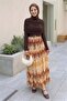 Chiffon Sandy Belted Draped Bitter Brown Marbled Pattern Dress - 3