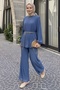 Pleated Chiffon Indigo Suit with Loose Trousers - 3