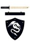 Wooden Samurai Set 4 Pieces, Shield + Katana Sword + Ninja Star Kohga + Throwing Knife Kunai, Black - 2