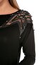 Women's Black Shoulder Star Applique Crew Neck Blouse - 5