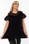Shoulder Low-Rise Layered Short Sleeve Flowy Blouse with Lace Sleeves and Chest - 2