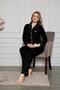 Women's Black and White Ribbed Shirt Collar Front Buttoned Pocket Long Sleeve Seasonal Cotton Pajama Suit