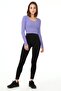 Women's Purple Crew Neck Long Sleeve Ribbed Knitted Crop Blouse - 2