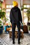 Women's Black Kangaroo Pocket Hooded Fleece Inside Tracksuit Set ETKM-0000052 - 7