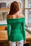 Women's Green Madonna Collar Ribbed Camisole Blouse BLZ-19000615 - 6