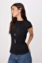 Black Regular/Normal Fit Short Sleeve Knitted Crop/Short Cotton Rib Knit T-Shirt Twoss26Ts00299 - 2