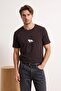 Dark Brown Regular Fit Animal Embroidered 100% Cotton T-Shirt Tmnss24Ts00056 - 3