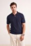 Koyu Lacivert Regular Kesim Dokulu Fermuarlı Triko Polo Yaka T-shirt TMNSS26PO00037 - 2