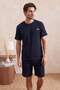 Navy Blue Regular Fit Large Size Corded Fabric Knitted Pajamas Set Tmnss26Ai00003