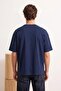 Navy Blue Oversize/Wide Cut Puffy Printed 100% Cotton T-Shirt Tmnss26Ts00056 - 3