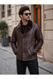 100% Genuine Lambskin with Full Fur Inside, Brown Men's Coat - 2