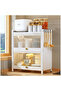 Modern Kitchen Storage Cabinet with Sliding Fluted Doors, Countertop Organizer Rack for Pantry, Microwave Stand & Utility Storage