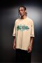 Men's Beige Brutal Romaticism Printed Oversized Tshirt - 5