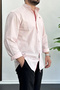 Men's Slim Fit Linen Look Cotton Shirt Pink Edw087 - 2