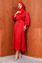 Red Prevailing Neckline Balloon Sleeve Satin Evening Dress - 4