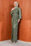 Khaki Front Draped Rose Detailed Evening Dress - 3