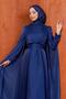 Cobalt Blue Shoulder Detailed Draped Evening Dress - 2