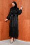 Black Balloon Sleeve Stone Evening Dress - 4