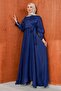Navy Blue Side Tie Evening Dress - 5