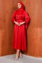 Red Prevailing Neckline Balloon Sleeve Satin Evening Dress - 3