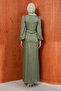 Khaki Front Draped Rose Detailed Evening Dress - 5
