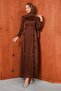 Brown Floral Detailed Satin Evening Dress - 3