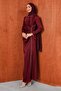 Burgundy Satin Evening Dress with Draped Front and Stones - 4