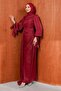Burgundy Front Gathered Chiffon Evening Dress - 4