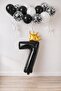 7 Number Black Foil Balloon, King's Crown and Black Balloon Set with Confetti