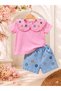Daisy Embroidered Cotton Piece Combed Cotton Shorts Set for Baby Girl 6-24 Months