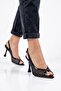 Black Stylish Stoned Thin Heel Women's Evening Dress Shoes