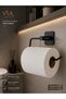 4-Piece Black Bathroom Set - Long Round and Paper Towel Holder, WC Toilet Paper Holder - 4