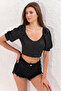 Women's Black-Ecru Balloon Sleeve Crop Blouse App1117